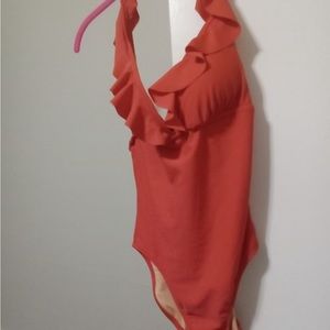 J Crew coral ruffle one piece
